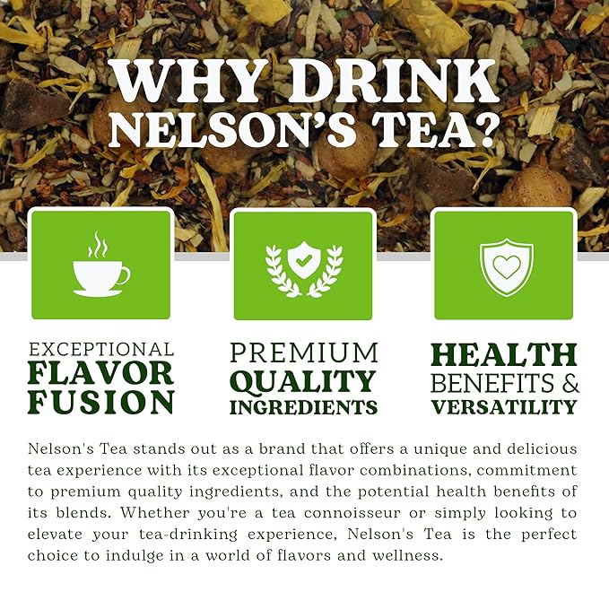 Nelson's Tea Vanilla Nut Spice - Cut & Sifted, Low Caffeine Rooibos Loose Leaf Tea with Honeybush, Yerba Mate, Chicory Root, Licorice Root, Cardamom Seeds, Coconut and Marigold Herbal Blend (2 oz)