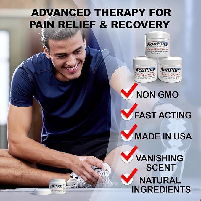 AcuPlus - Advanced Pain Relief Topical Anti Inflammatory Cream to Soothe Muscle & Joint Pain - Arthritis, Bursitis, & Tendonitis - Fast-Acting Formula with Natural Ingredients - 2 oz. Each, Pack of 3