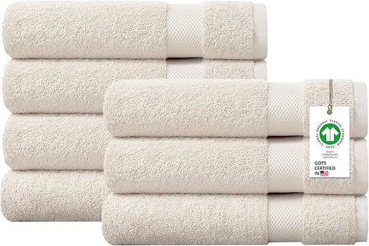 Delara 100% Organic Cotton Towels 650 GSM Plush Feather Touch Quick Dry Bath Towel, Pack of 7 GOTS Certified, Oeko-Tex Green Certified, Organic Cotton Bath Towel, 30"X58"