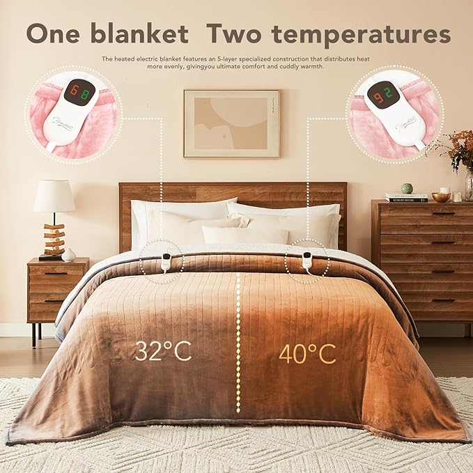 Homemate Electric Heated Blanket King - 100"x90" Heating Bed Blankets Throw with 10 Heating Levels 8 Hours Auto Off Fast Heating Over-Heated Protection Ultra Soft Warm Flannel ETL Certified Pink