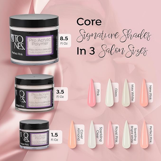 Tones Pro Acrylic Nail Powder, Perfect Pink (Soft Pastel Pink), (1.5 Fl Oz) - Long-Lasting & Non-Yellowing Polymer for Salon Quality Nail Extensions & 3D Art