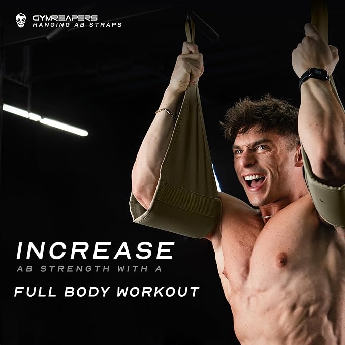 Gymreapers Hanging Ab Straps for Pull-Up Bar — Hang Bar Assist Strap & Strength Workout Exercise Equipment, Padded Adjustable Arm Supports with 2 Steel Carabiners for Leg Raises, Abdominal & Core Training