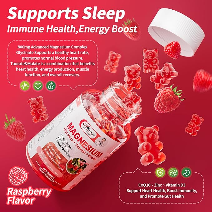 3Pack Magnesium Glycinate Gummies 500mg,Magnesium Supplement with Taurate, Malate, Vitamins D, C, B6, Calcium for Sleep, Relaxation, Muscle, Bone Health & Immune Support-180 Count