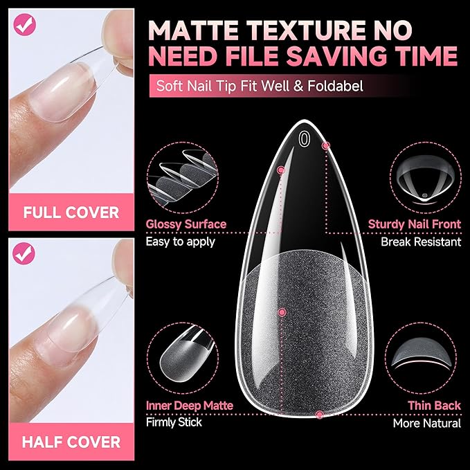 UNA GELLA Medium Stiletto Nail Tips Full Cover 120pcs Gel Nail Tips Stiletto Almond Pre-etched S tiletto Press on Nails Clear Acrylic Fake False Nails for Nail Extensions Home DIY Salon 12 Sizes