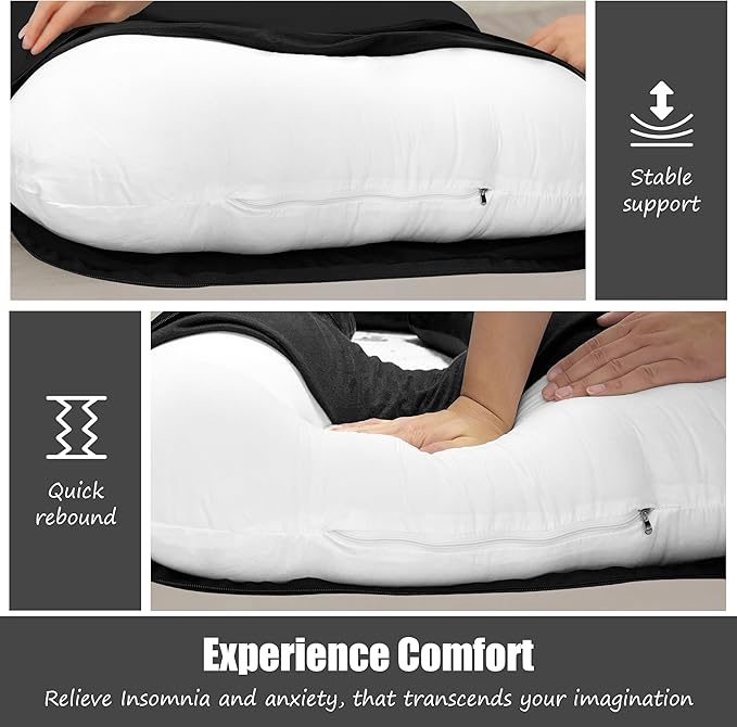HIPHOP PANDA U-Shaped Pregnancy Pillow for Sleeping - Full Body Maternity Support Pillow with Removable Cover - Comfort for Back, HIPS, Legs, Belly - 57 Inch for Pregnant Women, Black