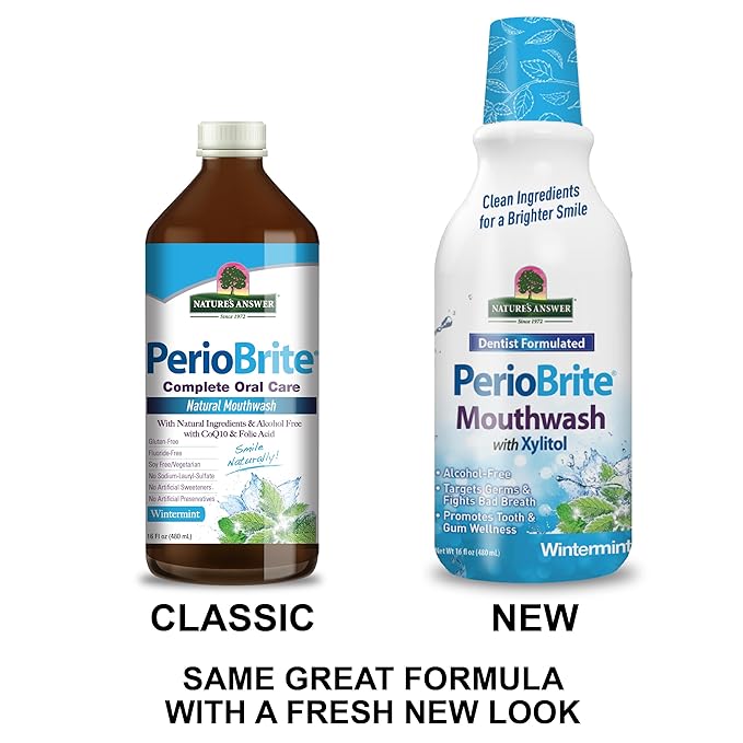 Nature's Answer Periobrite Winter Mint Mouthwash | Promotes Healthy Teeth & Gums| Fights Bad Breath | Fluoride-Free, Alcohol-Free, Gluten-Free & Vegan| No Artificial Preservatives 16oz
