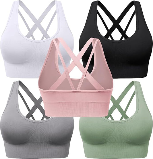 Evercute Sports Bra for Women Padded Medium Support Criss Cross Strappy Bras Seamless High Impact Yoga Exercise Athletic Bras