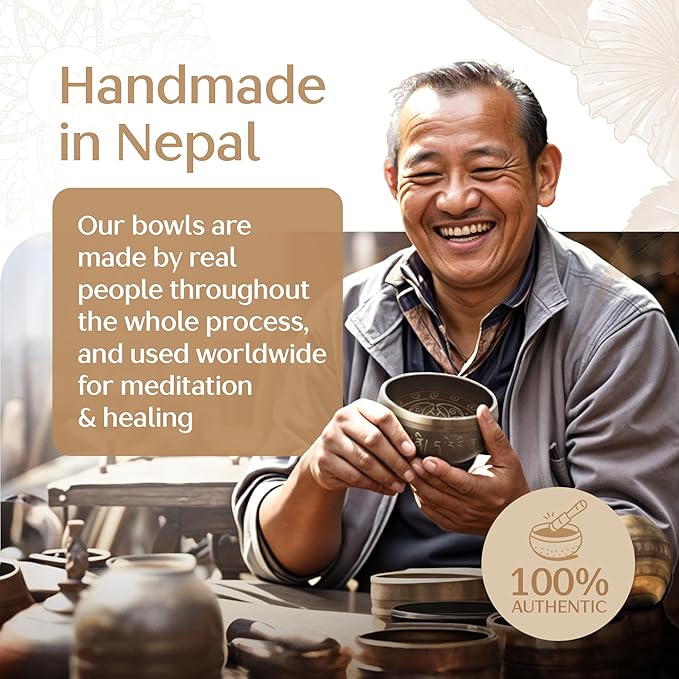 Handmade Tibetan Etched Singing Bowl Set – Sound Bowl & Meditation Bowl with Cushion, Mallet & Guide – Stress Relief Instruments – Spiritual Decor for Wellness Spaces – Yoga Relaxation Accessories