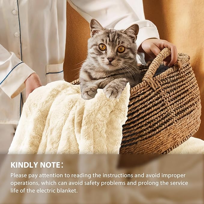 Homemate Electric Heated Blanket Twin Size - 62"x84" Heating Blanket Twin Size 1/2/4/6/8 Hours Auto-Off 10 Heat Level Over-Heat Protection Luxury Faux Fur Sherpa ETL Certification