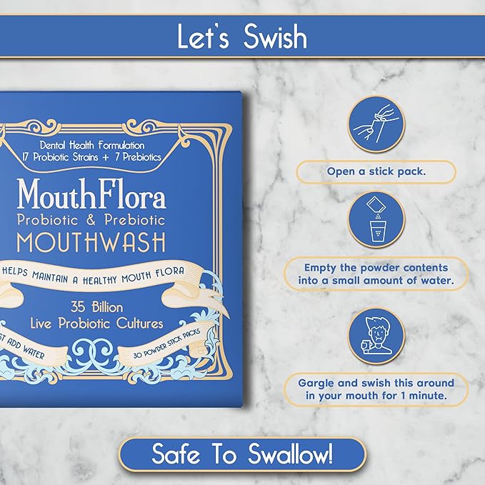 Probiotic & Prebiotic Mouthwash for Adults | Dry Mouth and Oral Thrush Relief | Gum Health Mouthwash | 30 Pack