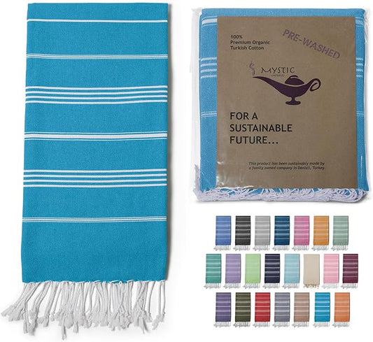 Turkish Beach Towel 100% Organic Cotton Extra Large Oversized (39 x 71 Inches) Quick Dry Sand Free Light Weight Prewashed for Bath Beach Gym Yoga Travel Towel Blanket (Turquoise)