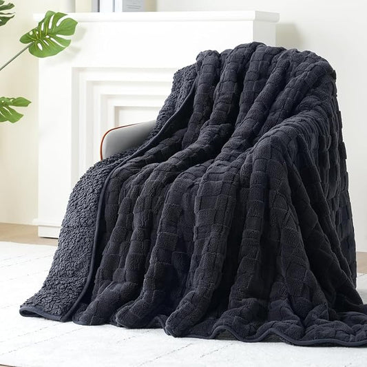 Kivik Dual Sided Weighted Blankets for Adults, Buttery Soft Stylish Checkered Heavy Blankets for Couch Sofa Bed - Ultra-Fluffy Fabric Brings Cloud-Like Comfort (48"x72", Black, 15 Pounds)