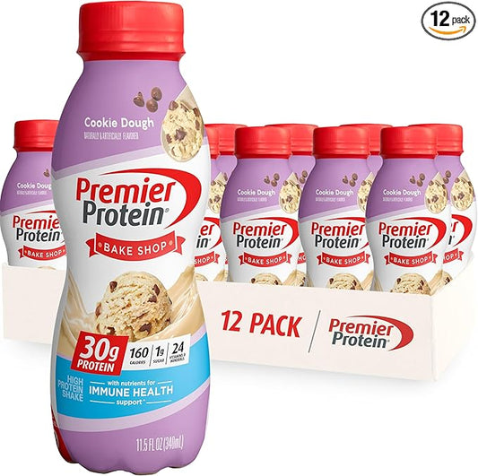 Premier Protein Shake, Cookie Dough, 30g Protein 1g Sugar 24 Vitamins Minerals Nutrients to Support Immune Health, 11.5 fl oz (Pack of 12)