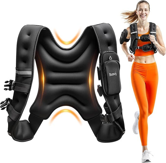 Renoj Weighted Vest for Women Men: 6lb/8lb/10lb/12lb/16lb/20lb Weight Training Vest for Workout, Running, Walking, Exercise, Weight Loss, Weight Lifting - With Reflective Strips and Storage Pocket