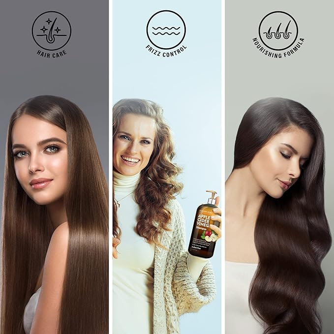 Majestic Pure Apple Cider Vinegar Shampoo - Restores Shine & Reduces Itchy Scalp, Dandruff & Frizz - Sulfate Free, for All Hair Types, Men and Women - 16 fl oz