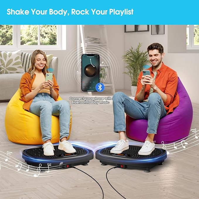 SoftGym Vibration Plate Exercise Machine for Lymphatic Drainage,Power Vibrate Stand Shake Board 450 Lbs Capacity Whole Body Workout Waver with Fitness Resistance Bands Weight Loss Gifts for Women Men