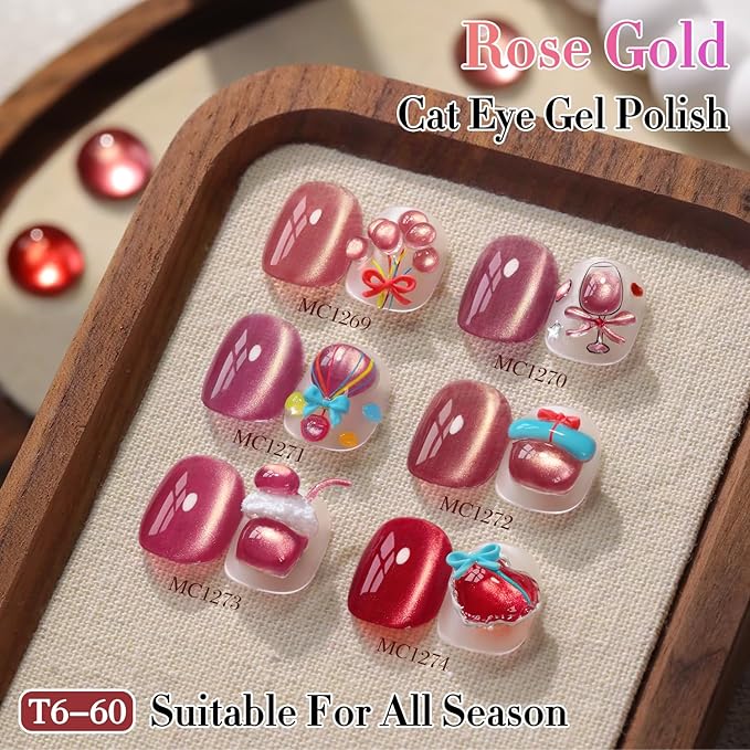 Double Rhythm 0.5 OZ Cat Eye Gel Polish with Magnet 15ML Holographic Glitter Shimmer Translucent Jelly Color Magnetic Nail Polish Salon DIY at Home (Cinnamon Pink-MC1269)