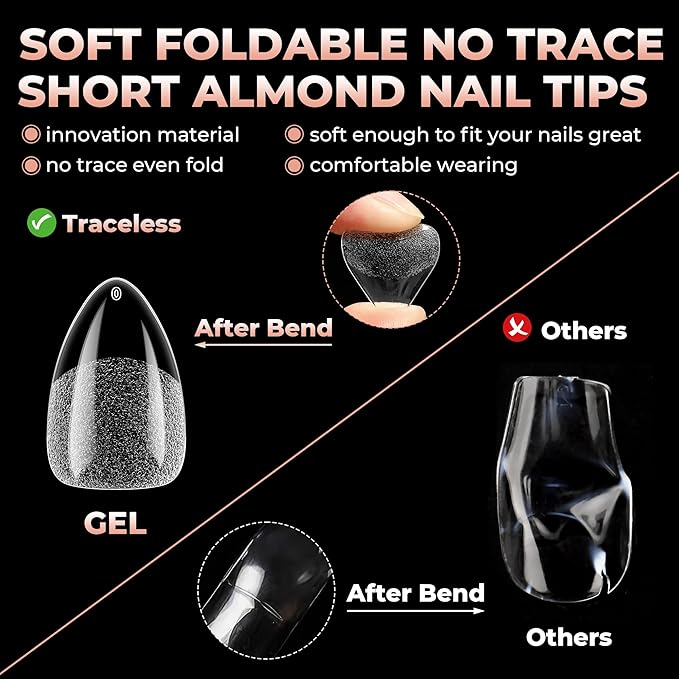 UNA GELLA Short Almond Gel Nail Tips Half Matte Short Almond Gel Nail Tips Full Cover Strong&Lasting Clear Gelly Acrylic False Nails Tips 120pcs DIY Nail Art Salon 12 Sizes for Women