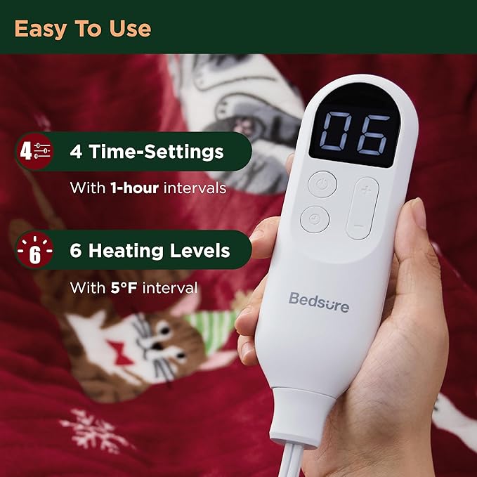 Bedsure Christmas Heated Blanket Throw - Soft Flannel Sherpa Electric Blanket with Pet Pattern, Heated Throw as a Gift, with 6 Heating Levels, 4 Time Settings, and 3-Hour Auto-Off (50x60 inches)