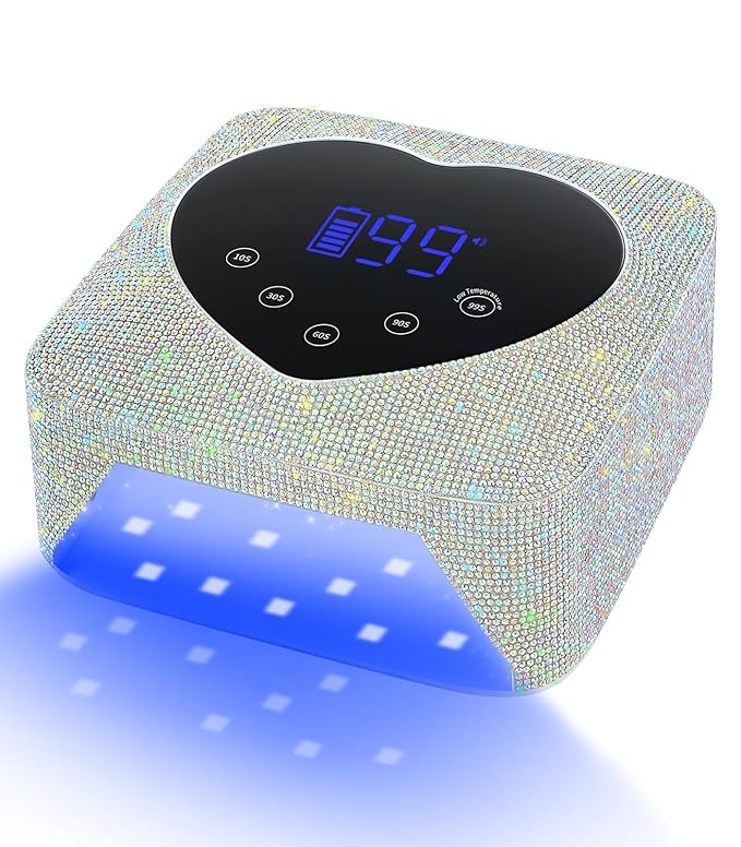 Cordless UV Nail Lamp for Gel Nails 72W, Rechargeable Diamond LED Nail Dryer with 5 Timer Setting, Touch Control & Auto Sensor, Fast Nail Light Curing Lamp for Salon & Home