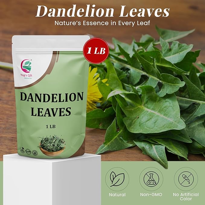 Dandelion Leaves 1 LB, 100% Natural & Pure, Ideal for Dandelion Tea, Herbal Blends & Wellness Uses, 1 LB Bulk Pack, Resealable Bag for Freshness - By Yogi’s Gift®