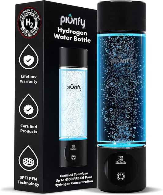 Hydrogen Water Bottle Generator - Up to 4100+ PPB Concentration - SPE/PEM Technology - Certified H2 Generator - Portable Athletic Performance & Hydration System - 6-Hour Hydrogen Retention