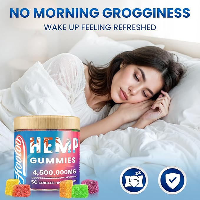 HOOLOO Hemp Gummies for Deep Bedtime Support - 4,500,000MG 2 Packs 6 Fruity Flavors Edibles for Adults - Made in USA