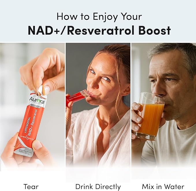Vida Lifescience Liposomal NAD+ Liquid Supplement with Resveratrol – 32 Daily Packets – Supports Cellular Health & Wellness as You Age – Vegan, Gluten-Free, Non-GMO