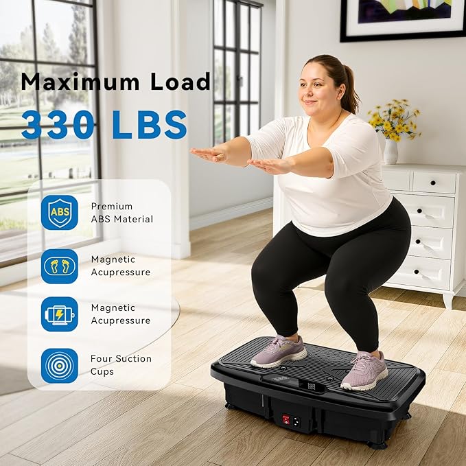 Vibration Plate Exercise Machine for Home & Office - Whole Body Vibration Platform Plate w/ Resistance Bands, Ultra Quiet Exercise Equipment for Weight Loss, Toning (Black-999)