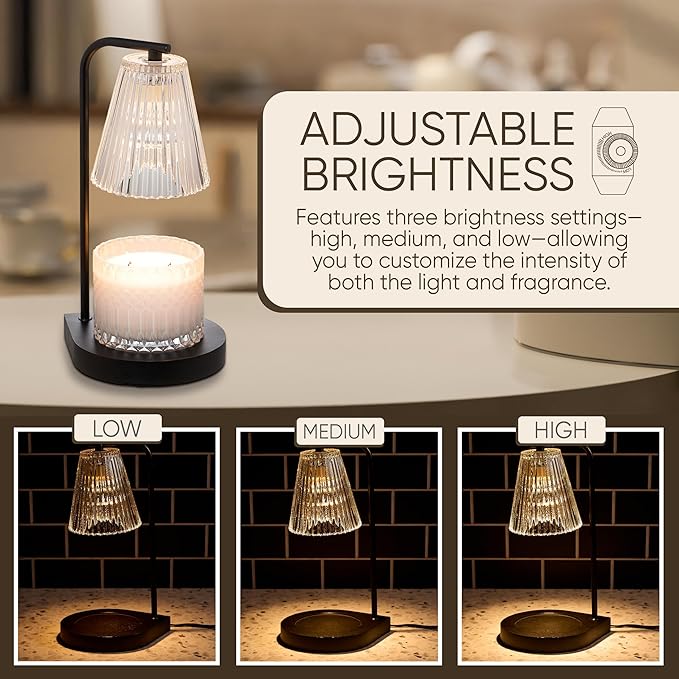 Sheffield Home Glass Candle Warmer Lamp – Elegant Candle Warmer for Long-Lasting Fragrance, Sleek Design, 13x7, Black Ribbed Glass