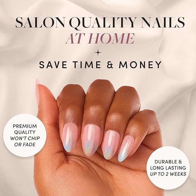 Glamnetic Press On Nails - Winter Storm | Semi-Transparent Short Almond Nails, Salon Quality | 15 Sizes - 30 Nail Kit