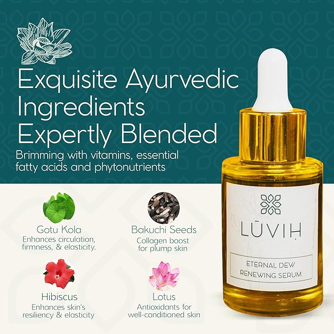 LUVIH Eternal Dew Face Serum with Bakuchiol, Vitamins A B C, Gotu Kola, Hibiscus & Lotus – Anti-Aging Hydrating Serum for Wrinkles, Fine Lines & Mature Skin – 30 mL