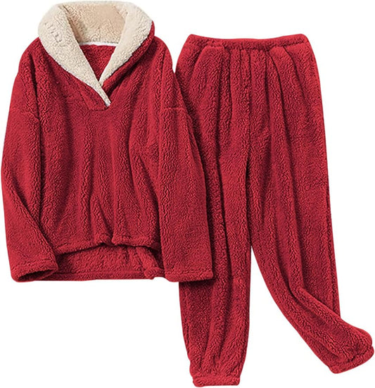 Peaceglad Mens Fluffy Coral Fleece Pajamas Set Pullover Pants Loose Plush Warm Loungewear Sleepwear