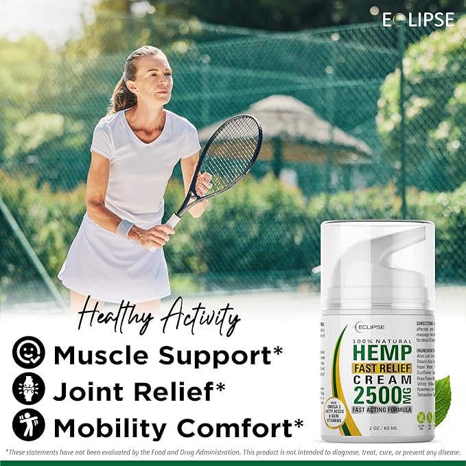 Hemp Cream by Eclipse - Non-Greasy, Targeted Long-Lasting Relief - Natural Hemp Extract Cream - Made in USA - 2 Pack