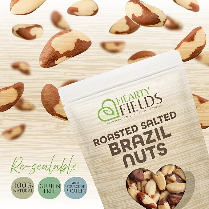 Hearty Fields - Brazil Nuts Roasted & Salted - No Shell, Whole (16 Oz - 1 LB) Wholesome In Nature - Hearty In Nurture Healthy Protein Food Snack, Food Assortments