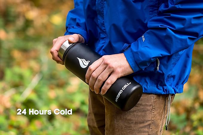 HYDRO CELL Stainless Steel Insulated Water Bottle with Straw - For Cold & Hot Drinks - Metal Vacuum Flask with Screw Cap and Modern Leakproof Sport Thermos for Adults (Black 40oz)