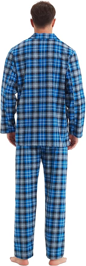 GLOBAL Men's Pajamas Sets 100% Cotton Flannel Sleepwear Long-Sleeve top & Bottom