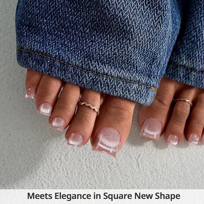 BTArtboxnails XCOATTIPS Toe Nail Tips - Lamp-Curable Real Square Cat Eye Press On Toenails for Women, 150 Soak Off Glitter Toe Nail Extensions in 15 Sizes, Builder Gel & Top Coat Required