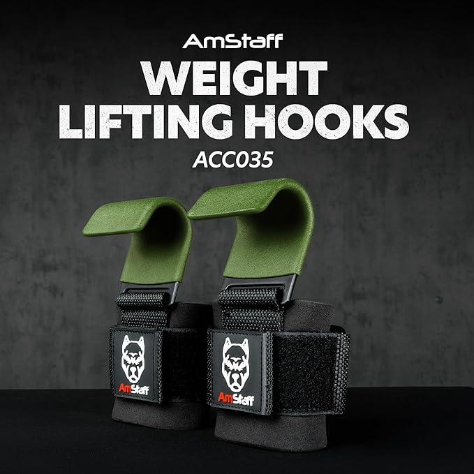 AmStaff Fitness Weight Lifting Hooks (Pair) - Gym Wrist Straps with Steel Hooks for Weightlifting, Pull-Ups, Deadlifts, Strength Training, and Fitness Workouts - Adjustable Neoprene Wrist Support