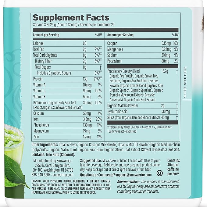 Vegan Collagen Protein Powder for Women Silica Plant Based Collagen Powder with Vegan Hair Skin and Nails Vitamins Non-GMO No Added Sugar Soy Dairy & Gluten Free (Coconut Matcha, 20 Servings)