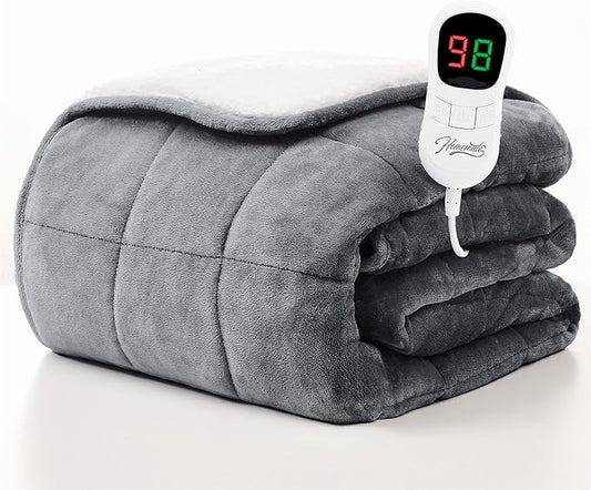 Homemate Heated Weighted Blanket for Adults - 50"x60" 10lbs Electric Throw Fast Heating Heavy Blanket 1/2/4/6/8 Hour Auto Off 10 Heat Levels Over-Heat Protection Soft Flannel Sherpa