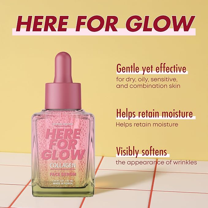 Collagen Face Serum - Dermatologist Tested, Anti-Aging, Korean Skin Care, Hydrates & Improves Elasticity - Strengthens Skin’s Barrier, Retains Water - Vegan, Paraben-Free, 1.35 Fl. Oz