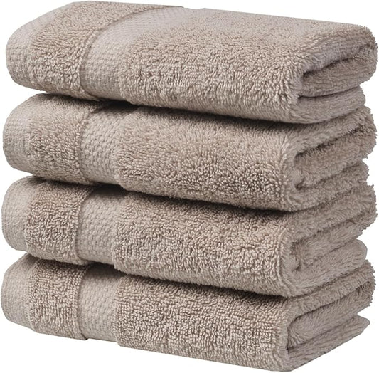 SOFE H&L | Olea Towel Set | 100% Cotton Premium Turkish Towels for Bathroom | Soft, Absorbent, Durable (Sand, Set of 4 - Washcloth)