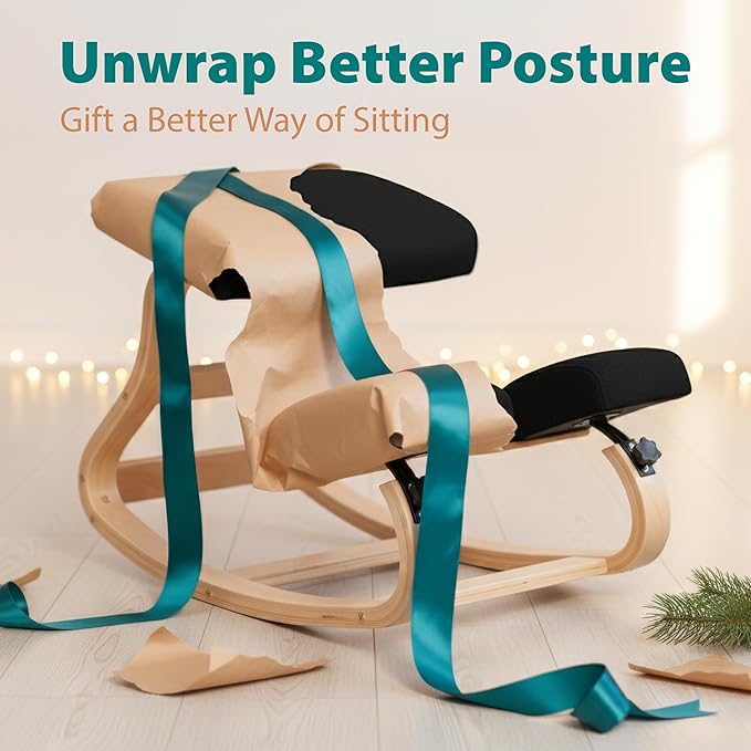 NYPOT Ergonomic Kneeling Chair with Adjustable Seats - Knee Chair for Posture Correction & Kneel Rocking Stool for Desk - Back Pain Relief and Support for Home and Office (Modern, Black Sand)