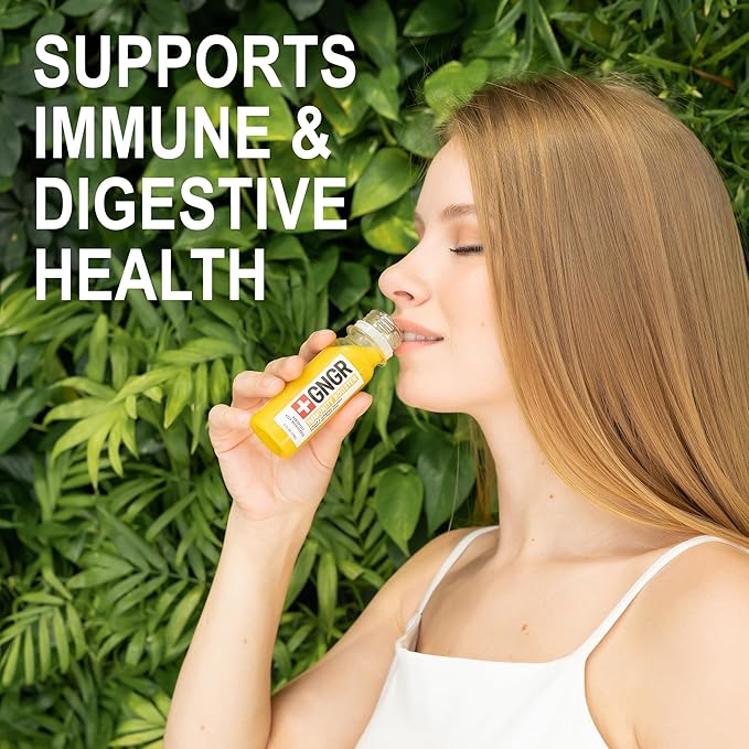 +GNGR Energy Booster & Immunity Shot, Cold-Pressed Ginger Shots with Lions Mane, 75mg of Natural Caffeine Green Tea, Turmeric Root, Vitamin D & Zinc for All Natural Immune Support (2 Oz, Pack of 12)