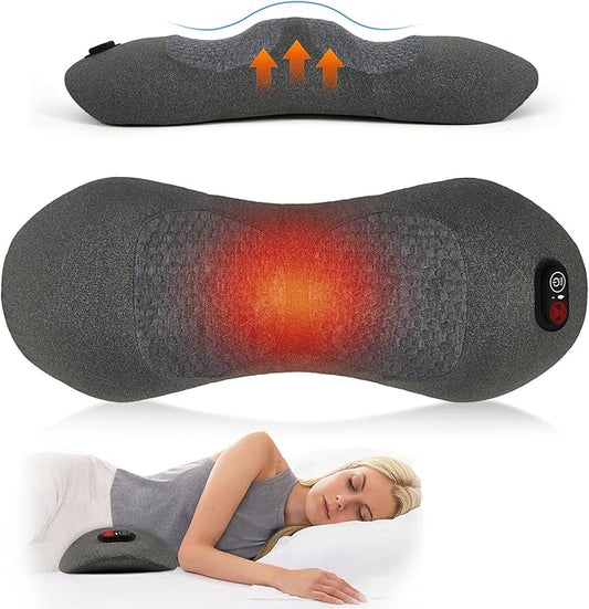 3-in-1 Multifunctional Battery-Powered Lumbar Pillow for beds and Chairs, Back Massager with Heating Massage and Stretching, deep Tissue Massager for Pain Relief
