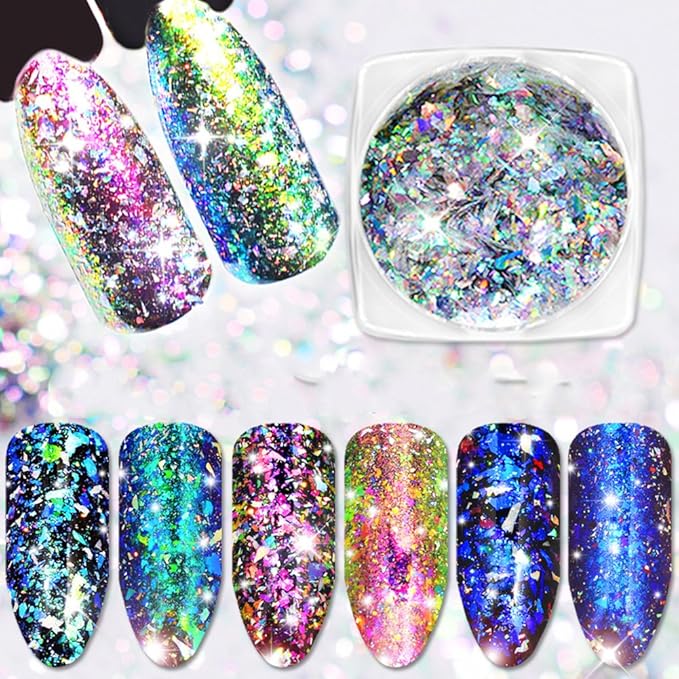Nail Art Chameleon Sequins Laser Glitter Holographic Flakes Paillette 3D Galaxy Mirror Powder 3 Boxes