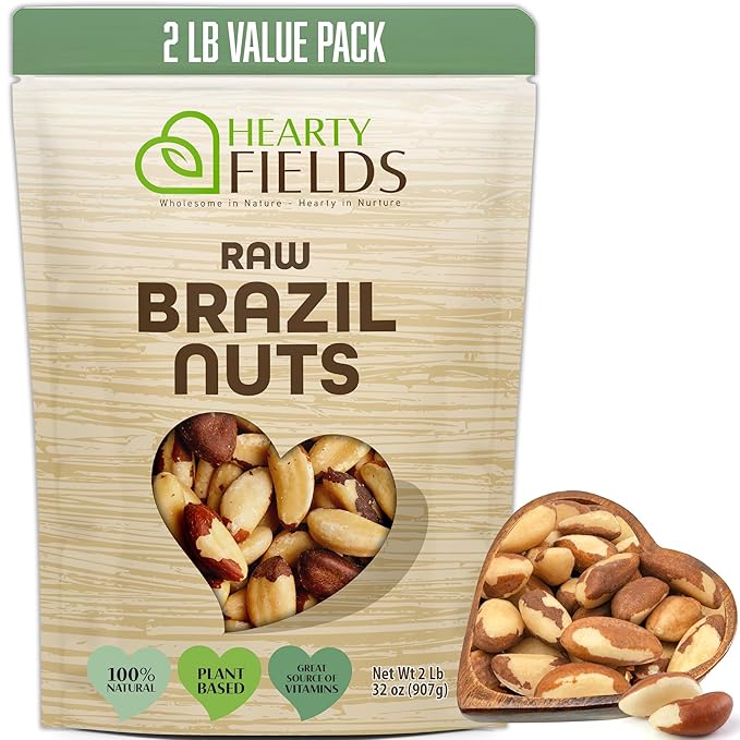 Hearty Fields - Raw Brazil Nuts Unsalted, No Shell, Whole, (32 Oz - 2 LB) Wholesome In Nature - Hearty In Nurture Healthy Protein Food Snack, Food Assortments