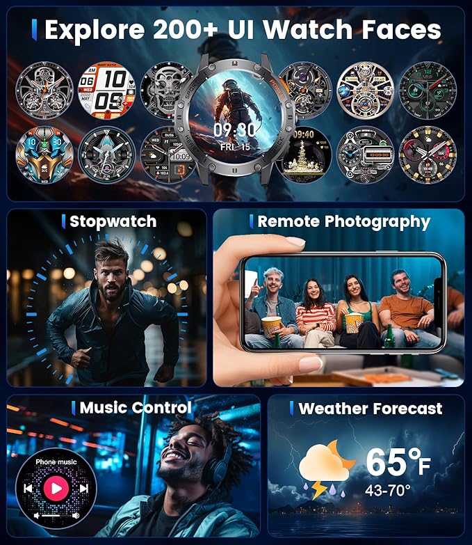 LIGE 1.43" AMOLED Smart Watch for Men with Flashlight, Bluetooth Calling, 100+ Sport Modes, 530mAh, IP68 Waterproof Fitness Tracker for Workout, iOS Android Compatible, Black Steel Leather