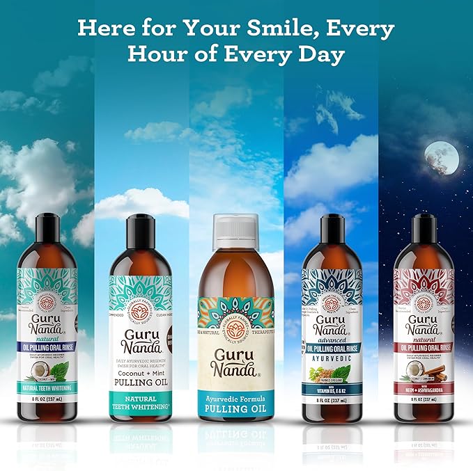 GuruNanda Original Oil Pulling Mouthwash, Promotes Deep Cleaning, With Coconut & Sesame for Teeth & Gum Health & Fresh Breath, ALcohol-free, 3X8.45 Fl Oz